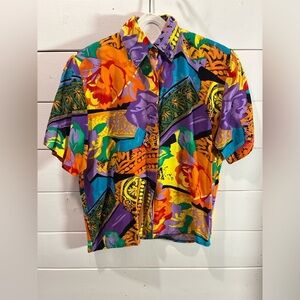 SELENE – Vintage Multicolor Floral Print Shirt – Size 4